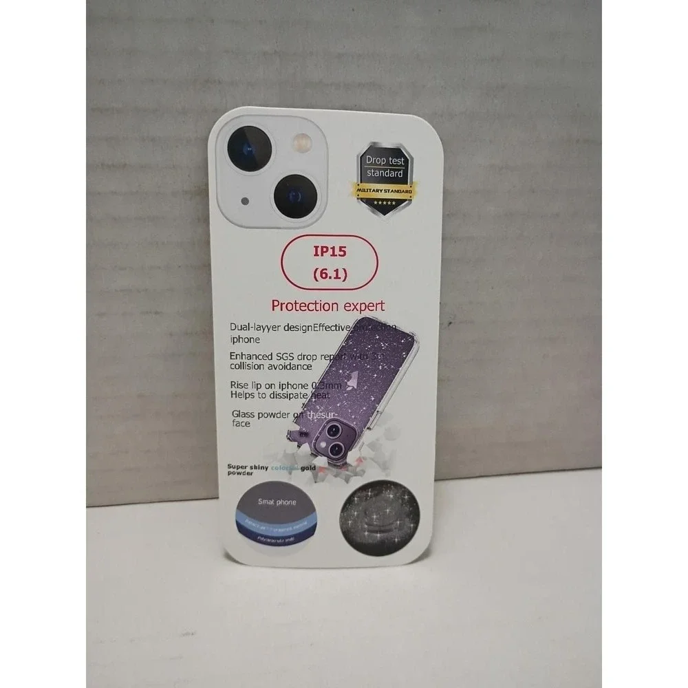 New iPhone 15 6.1 inch Shock Proof Case Clear with Glitter